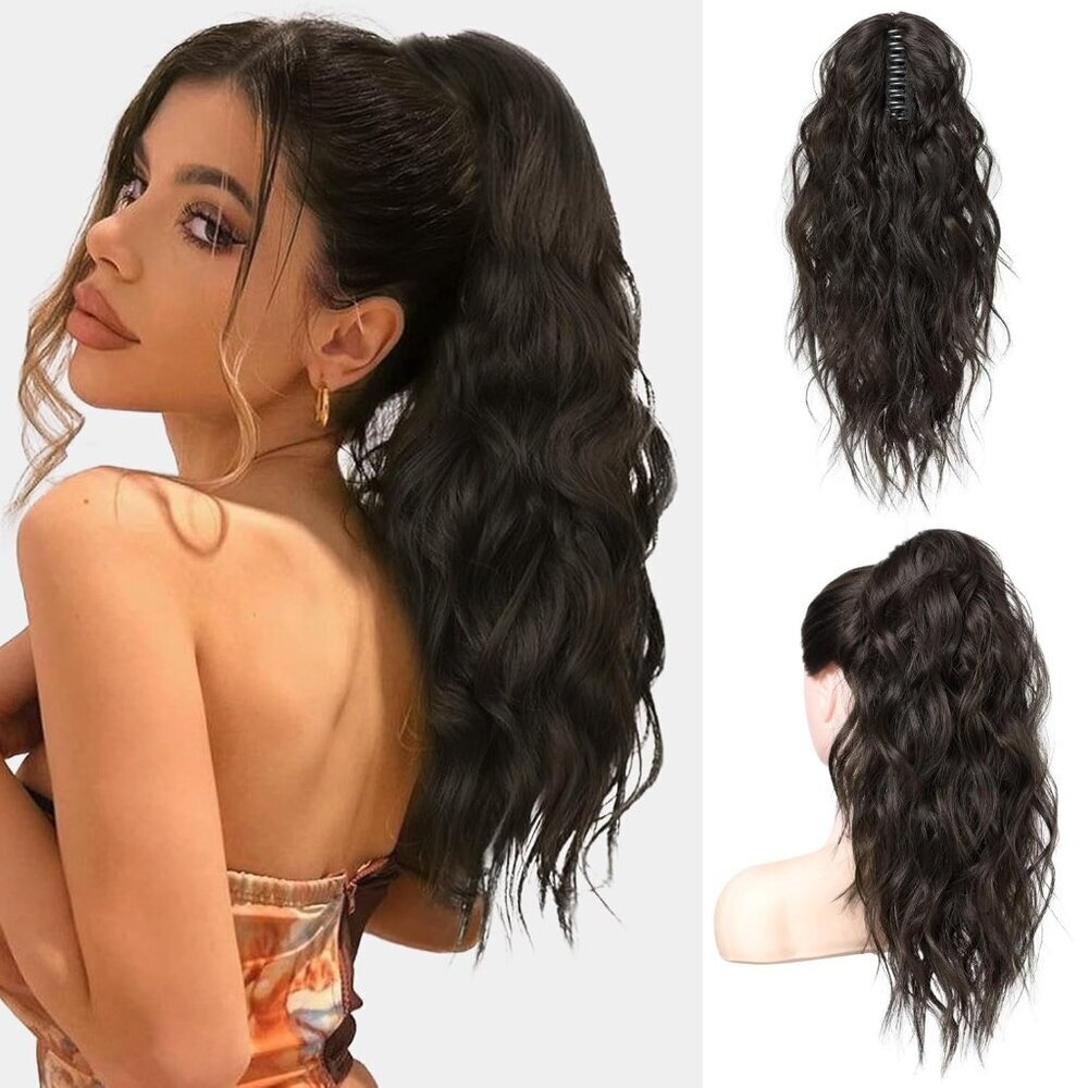 Claw Clip Ponytail Extension 18In Wavy Curly Synthetic Hair for Women